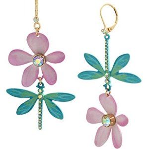 NWT Betsey Johnson Mismatch Dragonfly Earrings | Dragonfly and Flower Earrings